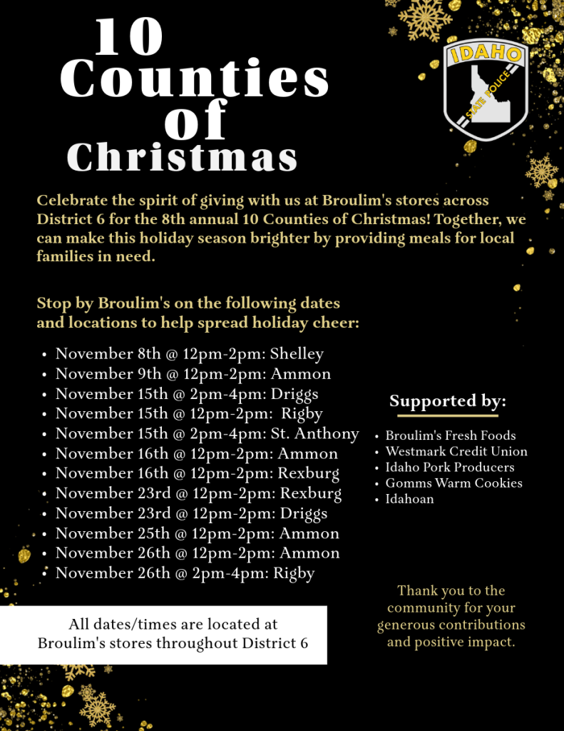 10 Counties of Christmas in Eastern Idaho place/date flier