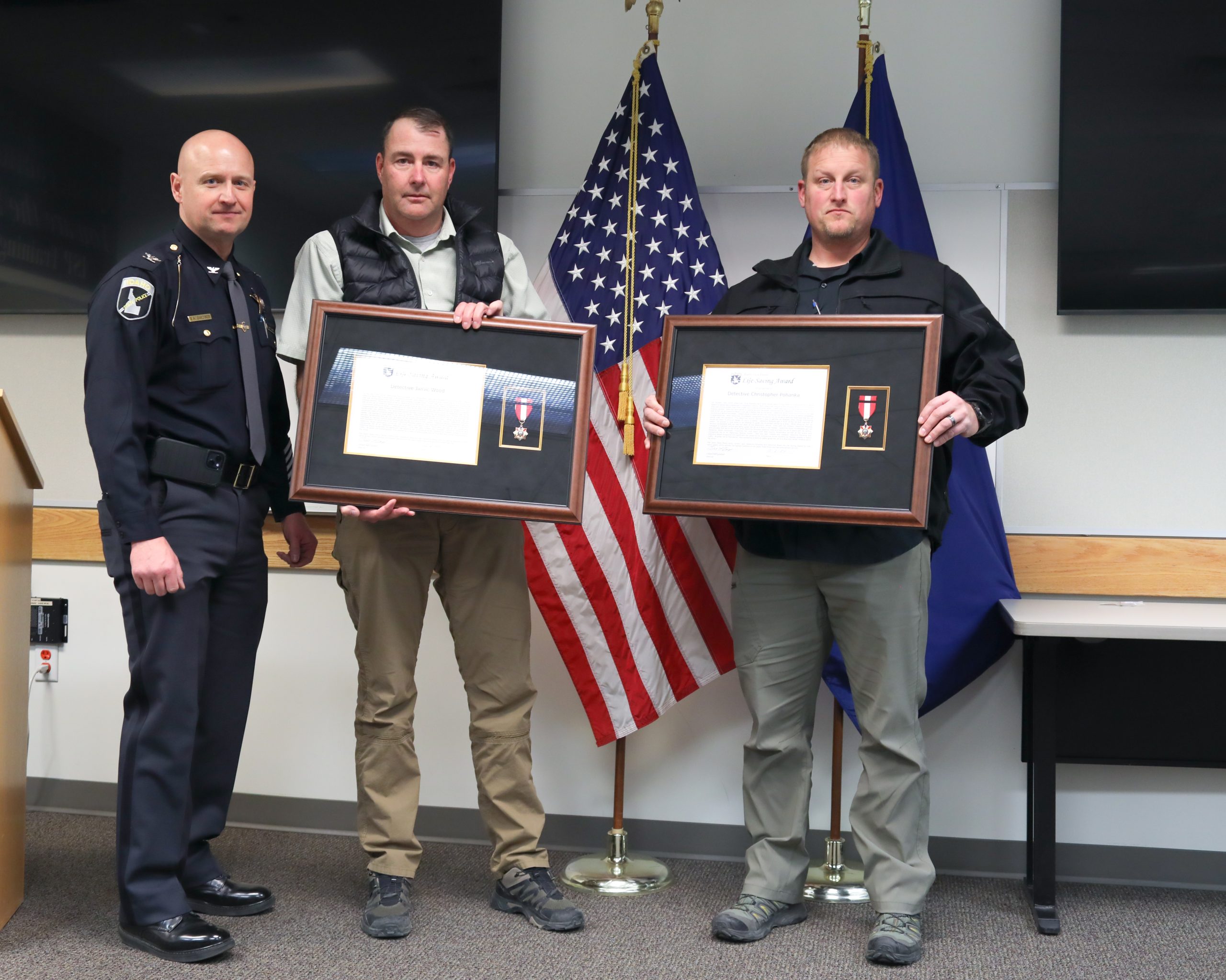 Life Saving Award with Detective Wood, Detective Pohanka, and Colonel Gardiner 